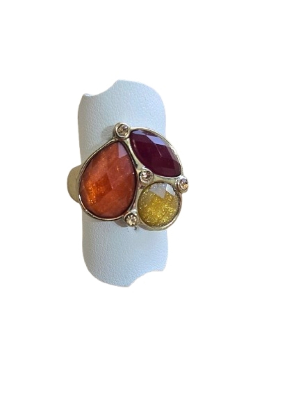 Premier Designs Gold And Orange Tone Gemstones Ring. Sz 8